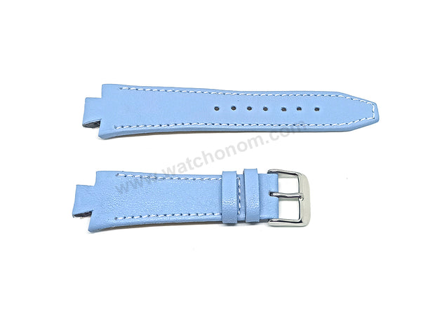 Lacoste 3520D fits with 18mm Handmade White Stitch on Baby Blue Genuine Leather Replacement Watch Band Strap Belt