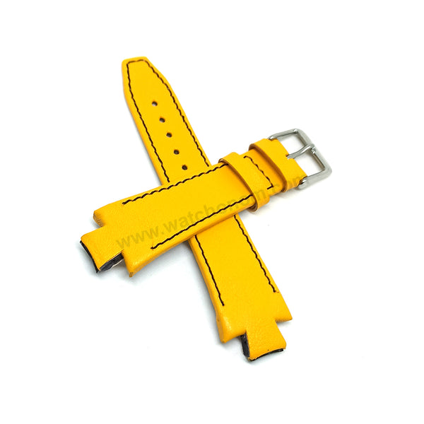Lacoste 3520D fits with 18mm Handmade Black Stitch on Yellow Genuine Leather Replacement Watch Band Strap Belt