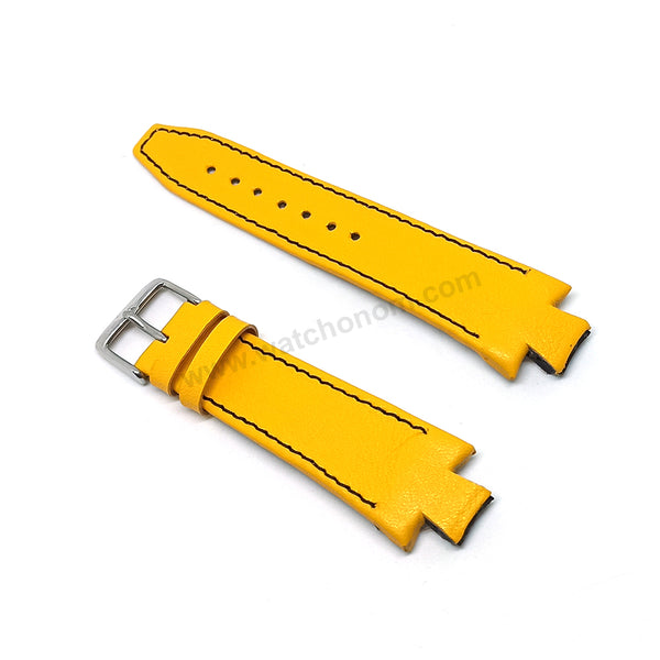 Lacoste 3520D fits with 18mm Handmade Black Stitch on Yellow Genuine Leather Replacement Watch Band Strap Belt
