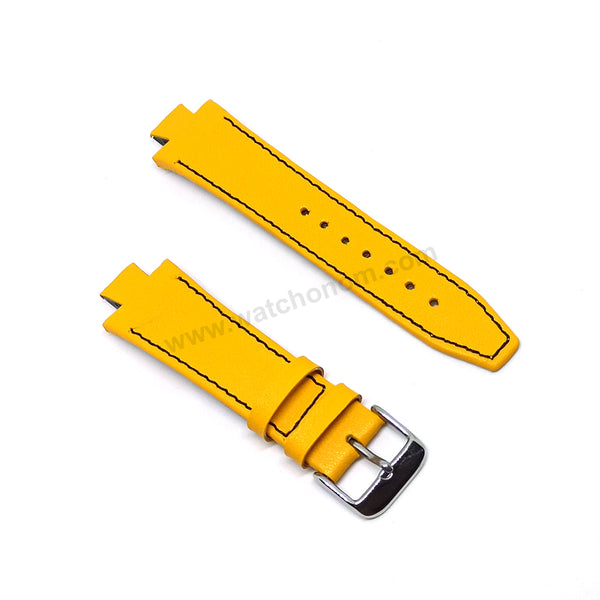 Lacoste 3520D fits with 18mm Handmade Black Stitch on Yellow Genuine Leather Replacement Watch Band Strap Belt
