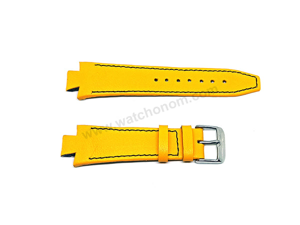 Lacoste 3520D fits with 18mm Handmade Black Stitch on Yellow Genuine Leather Replacement Watch Band Strap Belt