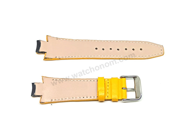 Lacoste 3520D fits with 18mm Handmade Black Stitch on Yellow Genuine Leather Replacement Watch Band Strap Belt