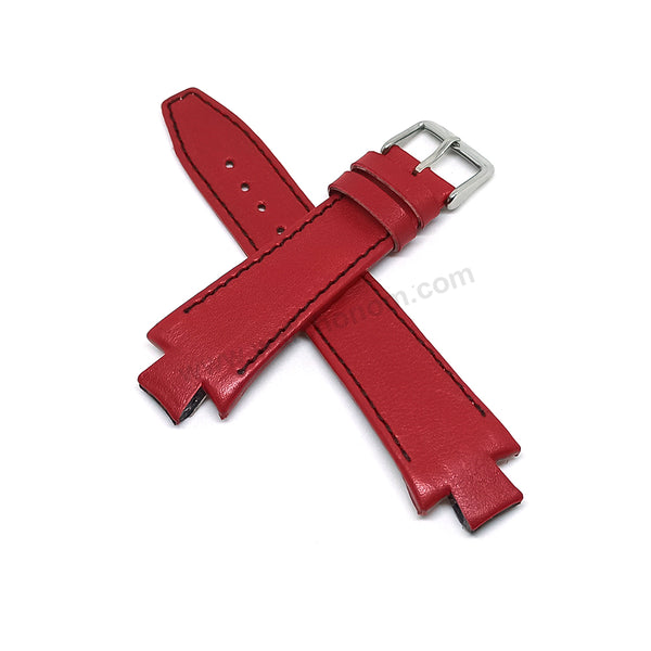 Lacoste 3520D fits with 18mm Handmade Black Stitch on Red Genuine Leather Replacement Watch Band Strap Belt