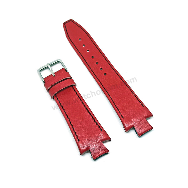 Lacoste 3520D fits with 18mm Handmade Black Stitch on Red Genuine Leather Replacement Watch Band Strap Belt