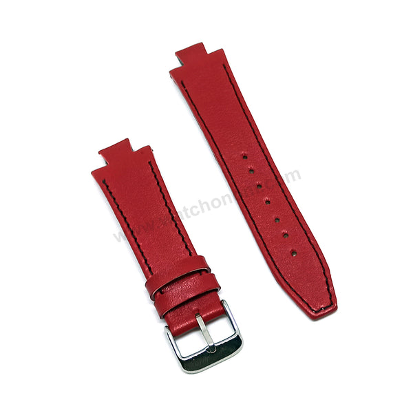 Lacoste 3520D fits with 18mm Handmade Black Stitch on Red Genuine Leather Replacement Watch Band Strap Belt