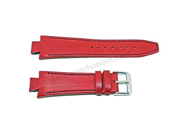 Lacoste 3520D fits with 18mm Handmade Black Stitch on Red Genuine Leather Replacement Watch Band Strap Belt