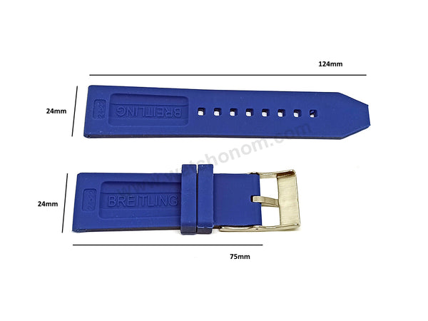 Fits/For Breitling Navitimer AB0127 - 24mm Blue Rubber/Silicone 24-22 Replacement Watch Band Strap Belt with Standart Buckle