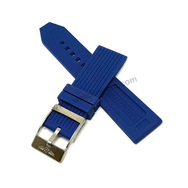 Fits/For Breitling Navitimer AB0127 - 24mm Blue Rubber/Silicone 24-22 Replacement Watch Band Strap Belt with Standart Buckle