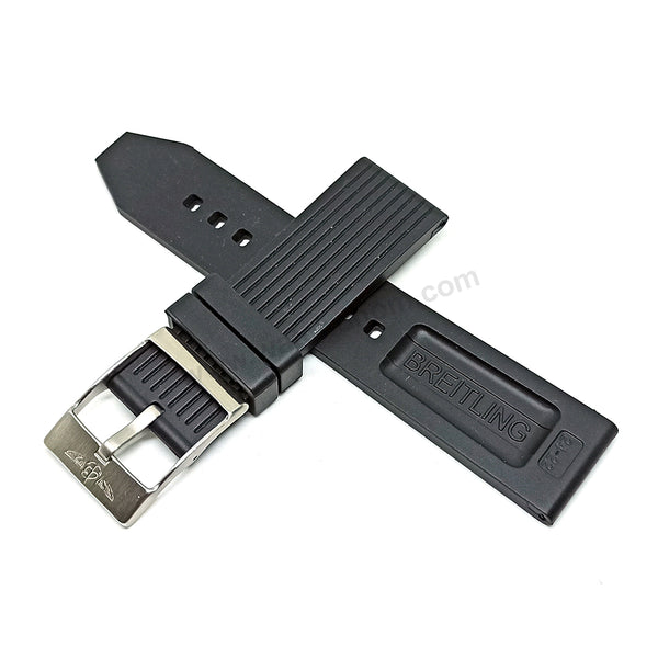 Fits/For Breitling Navitimer AB0127 - 24mm Black Rubber/Silicone 24-22 Replacement Watch Band Strap Belt with Standart Buckle