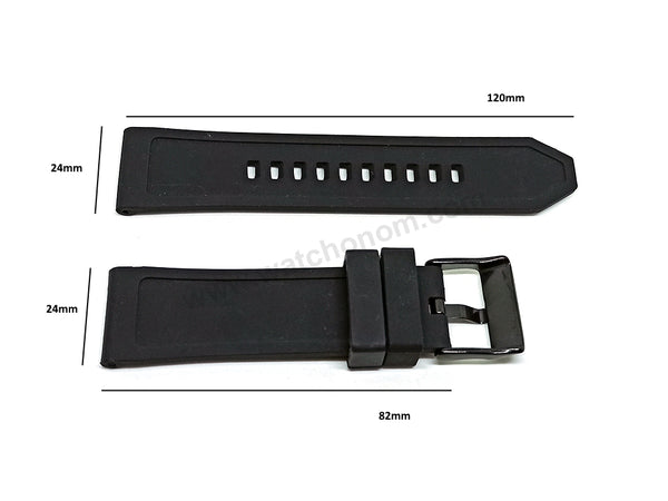 Fits/For Diesel DZ1591 , DZ1760 , DZ1807 , DZ1875 - 24mm Black Rubber Silicone Replacement Watch Strap Band Belt