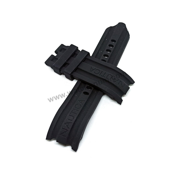 Fits/For Nautica BFD100 A15564G , N15564G , A20040G , A20041G , A21514G , N14559G , N15605G , N16509G - 24mm Black Rubber Silicone Replacement Watch Band Strap Belt