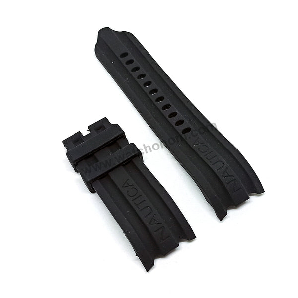 Fits/For Nautica BFD100 A15564G , N15564G , A20040G , A20041G , A21514G , N14559G , N15605G , N16509G - 24mm Black Rubber Silicone Replacement Watch Band Strap Belt