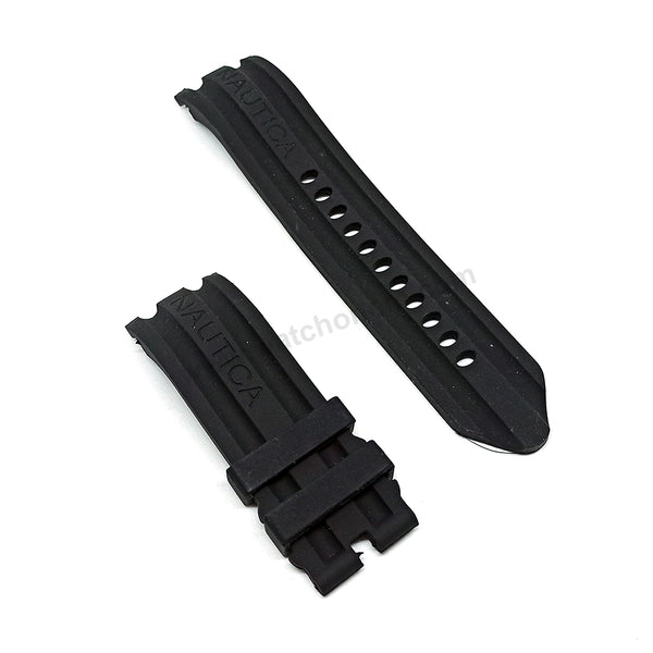 Fits/For Nautica BFD100 A15564G , N15564G , A20040G , A20041G , A21514G , N14559G , N15605G , N16509G - 24mm Black Rubber Silicone Replacement Watch Band Strap Belt
