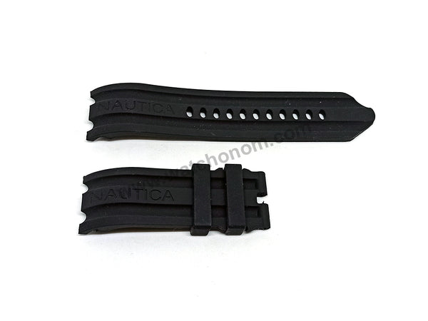 Fits/For Nautica BFD100 A15564G , N15564G , A20040G , A20041G , A21514G , N14559G , N15605G , N16509G - 24mm Black Rubber Silicone Replacement Watch Band Strap Belt