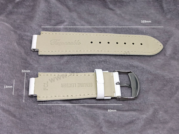 Fits/For Faconnable Ladies wristwathes has 13mm Lug - FCL Back letter White Genuine Leather Authentic Replacement Watch Band Strap Belt