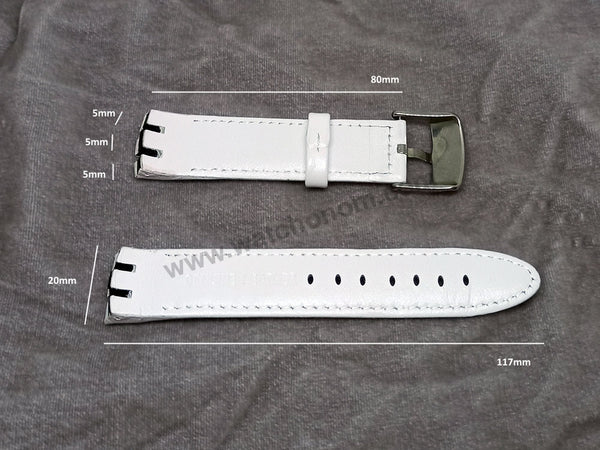 Swatch Irony New Big YTS409 , YTS713 , YTB400 , YTS400 , YTS401 , YTS402 , YTS403 - 20mm White Genuine Leather Replacement Watch Strap Band