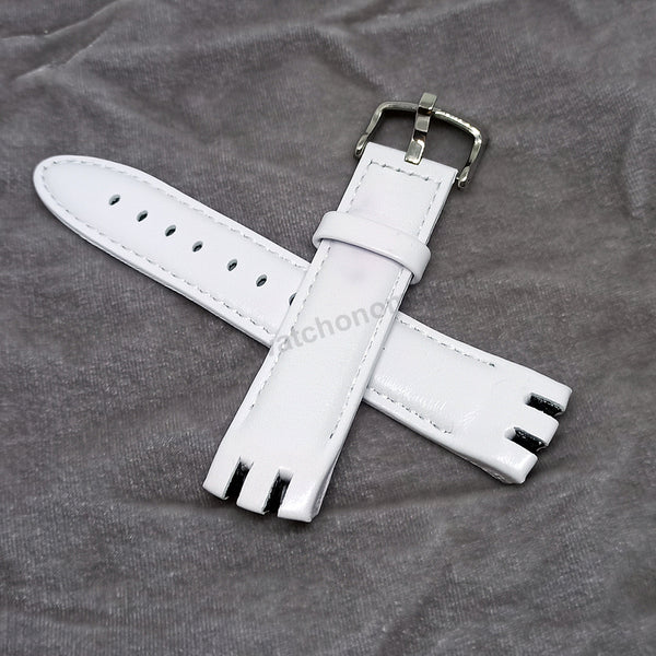 Swatch Irony New Big YTS409 , YTS713 , YTB400 , YTS400 , YTS401 , YTS402 , YTS403 - 20mm White Genuine Leather Replacement Watch Strap Band