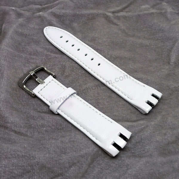 Swatch Irony New Big YTS409 , YTS713 , YTB400 , YTS400 , YTS401 , YTS402 , YTS403 - 20mm White Genuine Leather Replacement Watch Strap Band