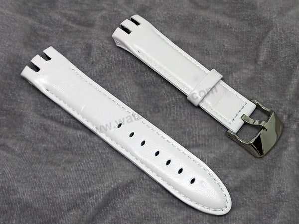 Swatch Irony New Big YTS409 , YTS713 , YTB400 , YTS400 , YTS401 , YTS402 , YTS403 - 20mm White Genuine Leather Replacement Watch Strap Band
