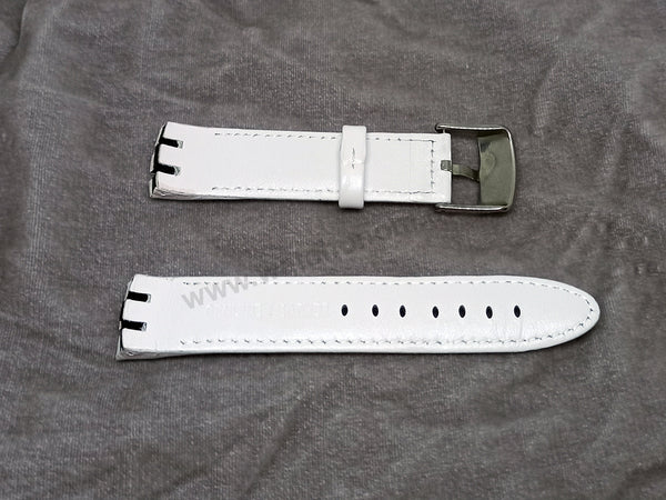 Swatch Irony New Big YTS409 , YTS713 , YTB400 , YTS400 , YTS401 , YTS402 , YTS403 - 20mm White Genuine Leather Replacement Watch Strap Band