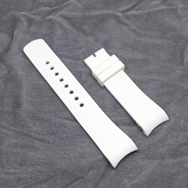 Fits/For Nautica A12629G , A13016G , A18638G , A24532G , NAI13514G , A19557G , A31504G , A11592G , A16568G - 22mm White Rubber Silicone Curved End Replacement Watch Band Strap Belt