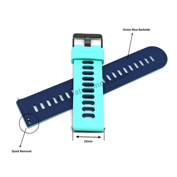 Fits/For Emporio Armani AR1949 Luigi - 22mm Turquoise on Ocean Blue Rubber Silicone Replacement Watch Band Strap Belt