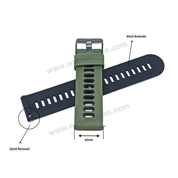 Fits/For Emporio Armani AR1950 Luigi - 22mm Green on Black Rubber Silicone Replacement Watch Band Strap Belt