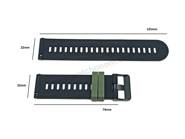 Fits/For Emporio Armani AR1950 Luigi - 22mm Green on Black Rubber Silicone Replacement Watch Band Strap Belt