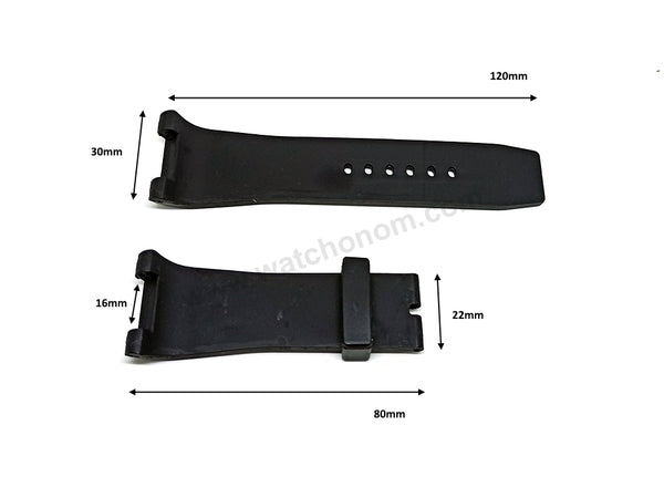 Compatible for IWC Ingenieur IW376501 , IW376503 , IW376505 - 30mm Black Rubber Curved Replacement Watch Band Strap