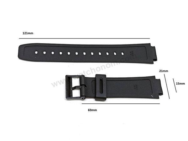 Fits/For Casio Telememo 50 DB-56W , DBF-50W - 15mm Black Rubber Replacement Watch Band Strap
