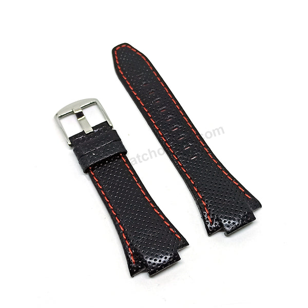 Replacement for Seiko Sportura Z15 - 15mm Black Genuine Leather High Quality Watch Band Strap Belt