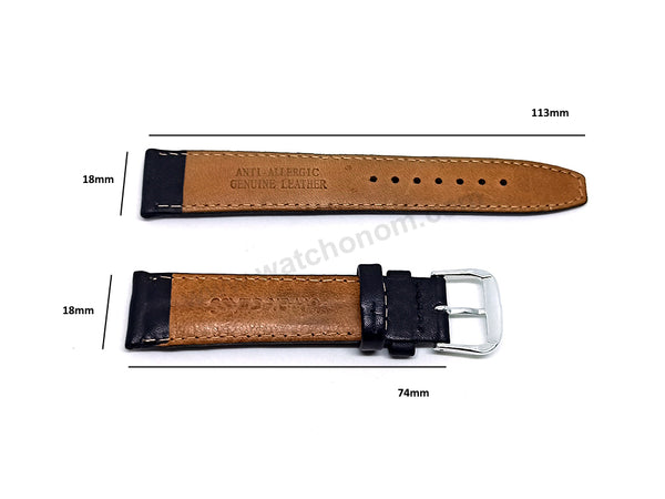 18mm Double Ridged / Padded Black Genuine Leather Replacement Watch Band Strap Belt