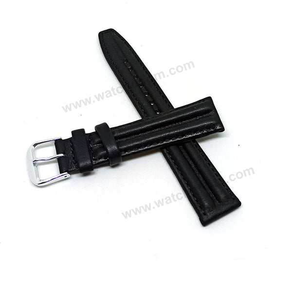 18mm Double Ridged / Padded Black Genuine Leather Replacement Watch Band Strap Belt