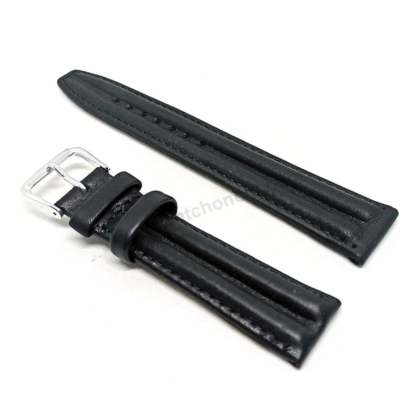 18mm Double Ridged / Padded Black Genuine Leather Replacement Watch Band Strap Belt
