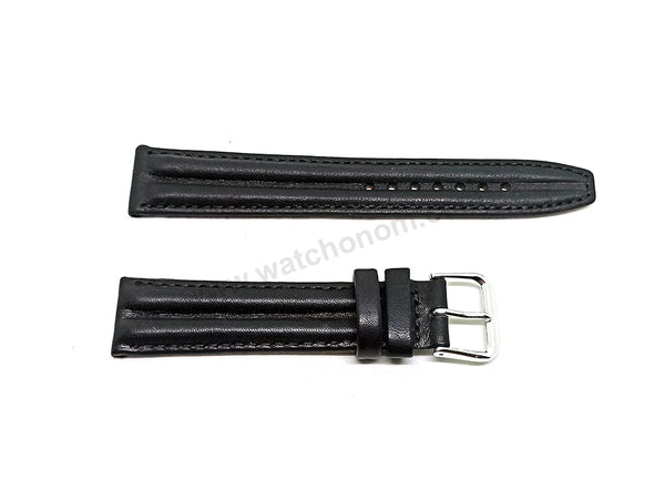 18mm Double Ridged / Padded Black Genuine Leather Replacement Watch Band Strap Belt
