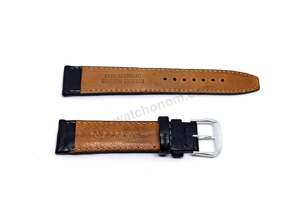 18mm Double Ridged / Padded Black Genuine Leather Replacement Watch Band Strap Belt