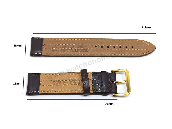18mm Double Ridged / Padded Brown Genuine Leather Replacement Watch Band Strap Belt