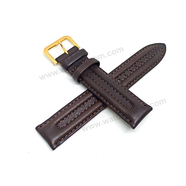 18mm Double Ridged / Padded Brown Genuine Leather Replacement Watch Band Strap Belt