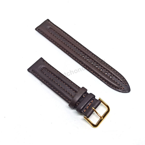 18mm Double Ridged / Padded Brown Genuine Leather Replacement Watch Band Strap Belt