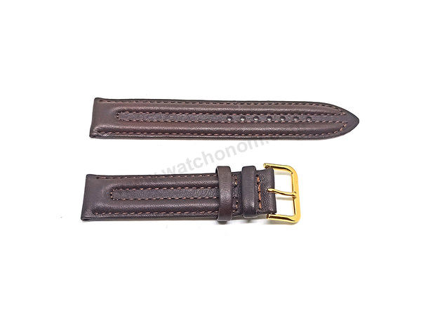 18mm Double Ridged / Padded Brown Genuine Leather Replacement Watch Band Strap Belt