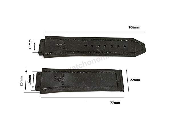 Fits/For Hublot 45mm & 48mm cases - Black - Gold Colour On Black Rubber 19mm Replacement Watch Band Strap Belt