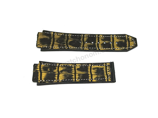 Fits/For Hublot 45mm & 48mm cases - Black - Gold Colour On Black Rubber 19mm Replacement Watch Band Strap Belt