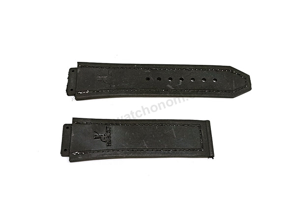 Fits/For Hublot 45mm & 48mm cases - Black - Gold Colour On Black Rubber 19mm Replacement Watch Band Strap Belt