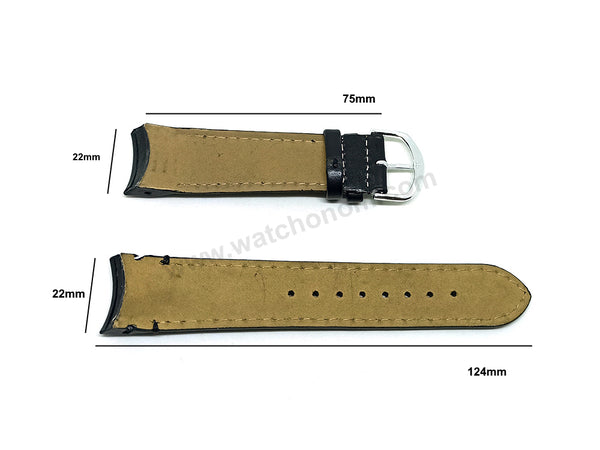 Compatible for Aviator AVW7770G , AVW8822G - 22mm Black Leather Replacement Curved End Replacement Military Watch Band / Strap
