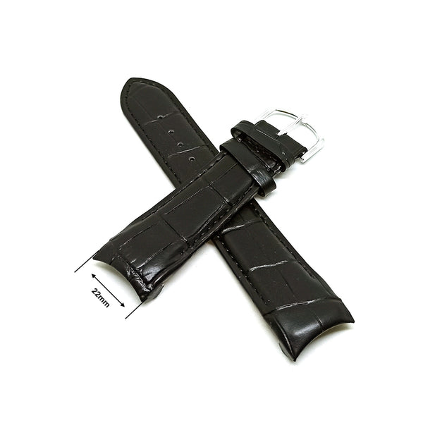 Compatible for Aviator AVW5839G4 , AVW5839G115 , AVW5839G45 , AVW1900G242 - 22mm Black Leather Curved End Replacement Military Watch Band / Strap