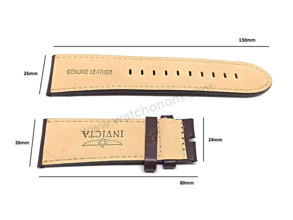 Fits/For Invicta NFL 45076 , 45077 - 26mm Brown Leather Replacement Watch Band Strap Belt