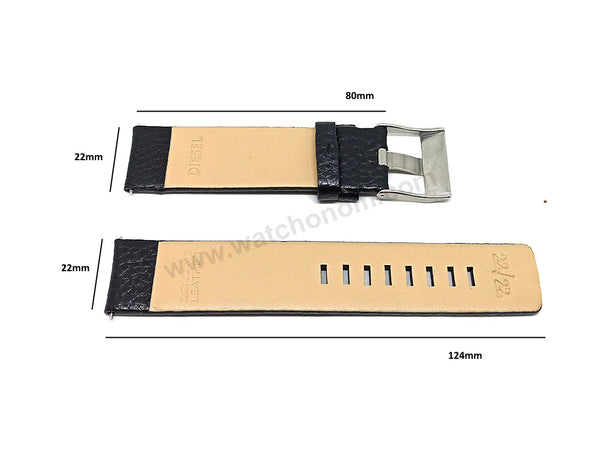 Fits/for Diesel DZ1632 , DZ1739 - 22mm Black Genuine Leather Replacement Watch Strap Band Belt