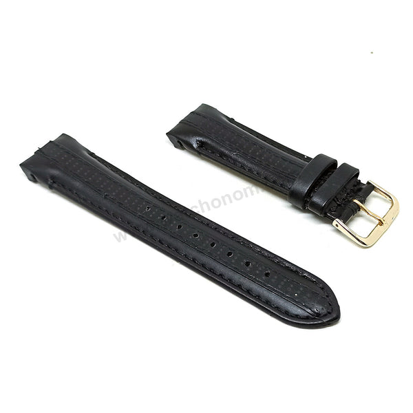 Compatible for Aviator AVW8974G76 , AVW8974G261 , AVW8974G261S - 22mm Black Leather Curved End Replacement Military Watch Band / Strap