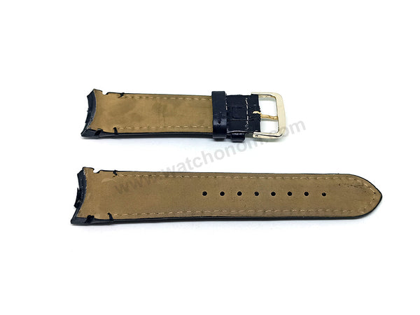 Compatible for Aviator AVW8974G76 , AVW8974G261 , AVW8974G261S - 22mm Black Leather Curved End Replacement Military Watch Band / Strap