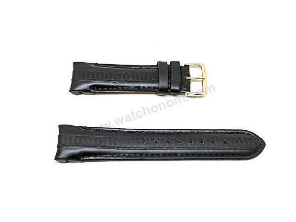 Compatible for Aviator AVW8974G76 , AVW8974G261 , AVW8974G261S - 22mm Black Leather Curved End Replacement Military Watch Band / Strap